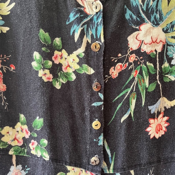 Johnny Was Sz S Tall Black Floral Linen Tank Jumpsuit Button Down Hand Pockets - Picture 10 of 15